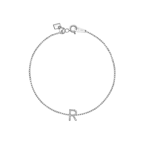 Diamond Initial on Chain Bracelet in White Gold