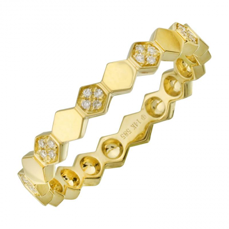 Gold & Pave Diamond Hexagon Pattern Ring