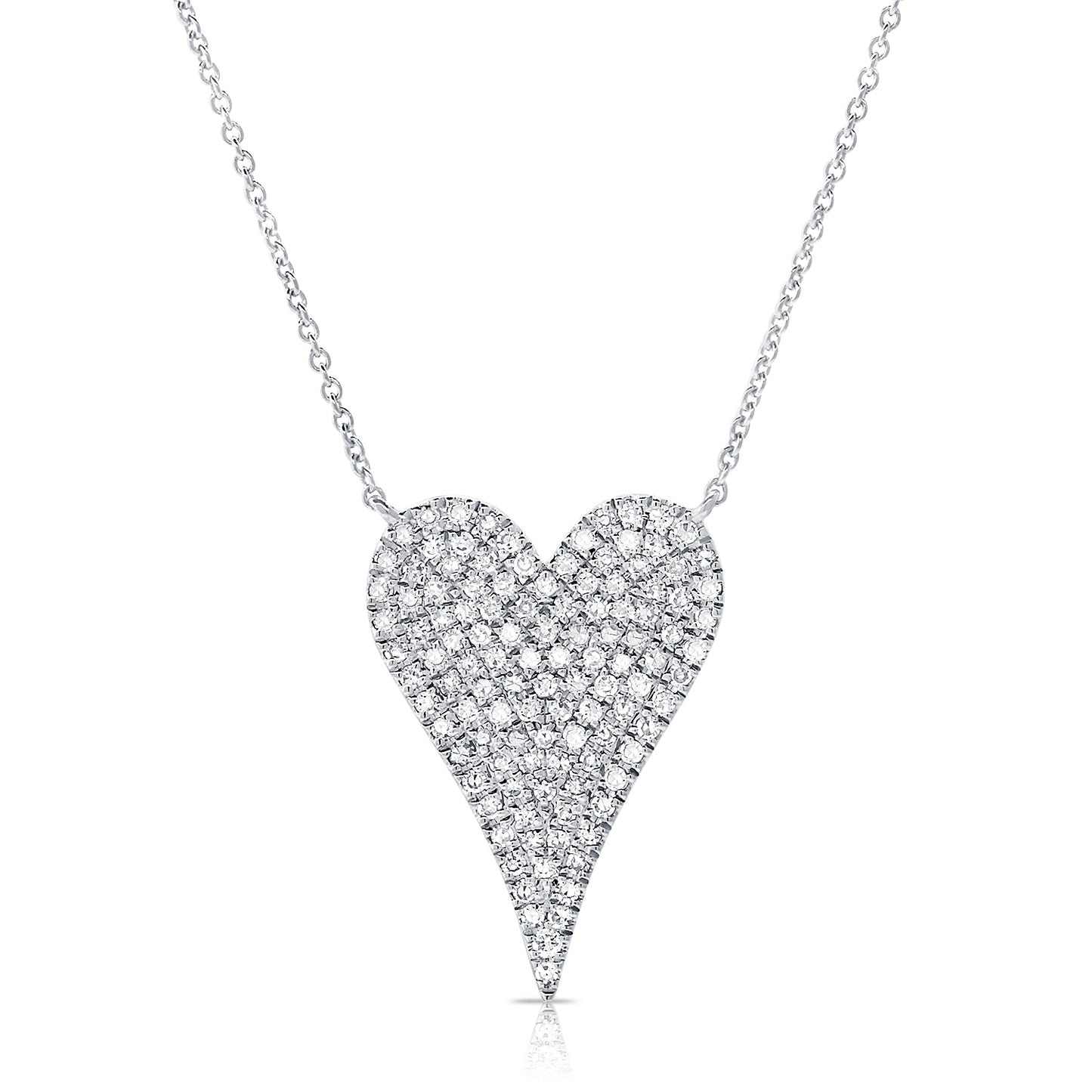 Large Elongated Pave Diamond Heart Necklace