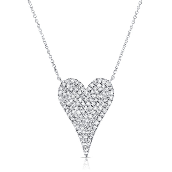 Large Elongated Pave Diamond Heart Necklace