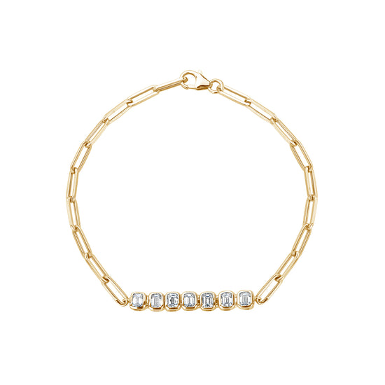 Load image into Gallery viewer, 7 Emerald Diamond Bezel Set On Paperclip Chain Bracelet
