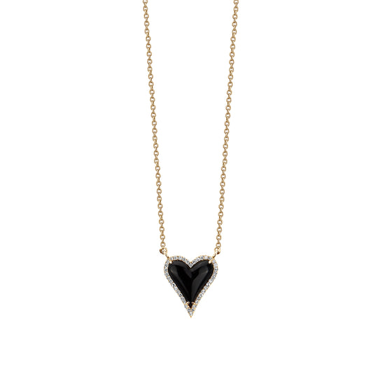 Load image into Gallery viewer, Onyx &amp;amp; Diamond Halo Elongated Heart Necklace
