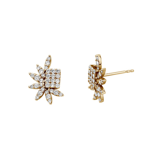 Cluster Emerald & Half Flower Diamond Earrings