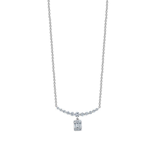 Graduated Diamond Necklace With Hanging Baguette
