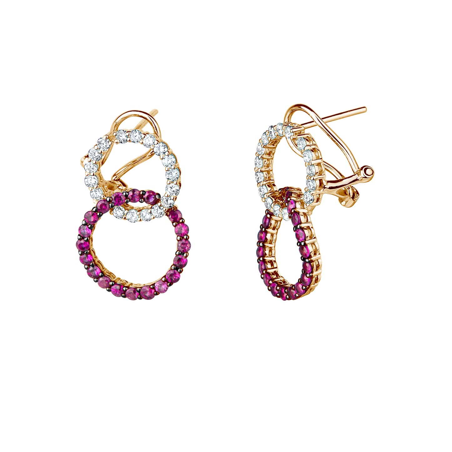 Load image into Gallery viewer, Diamond &amp;amp; Pink Sapphire Double Loop Earrings
