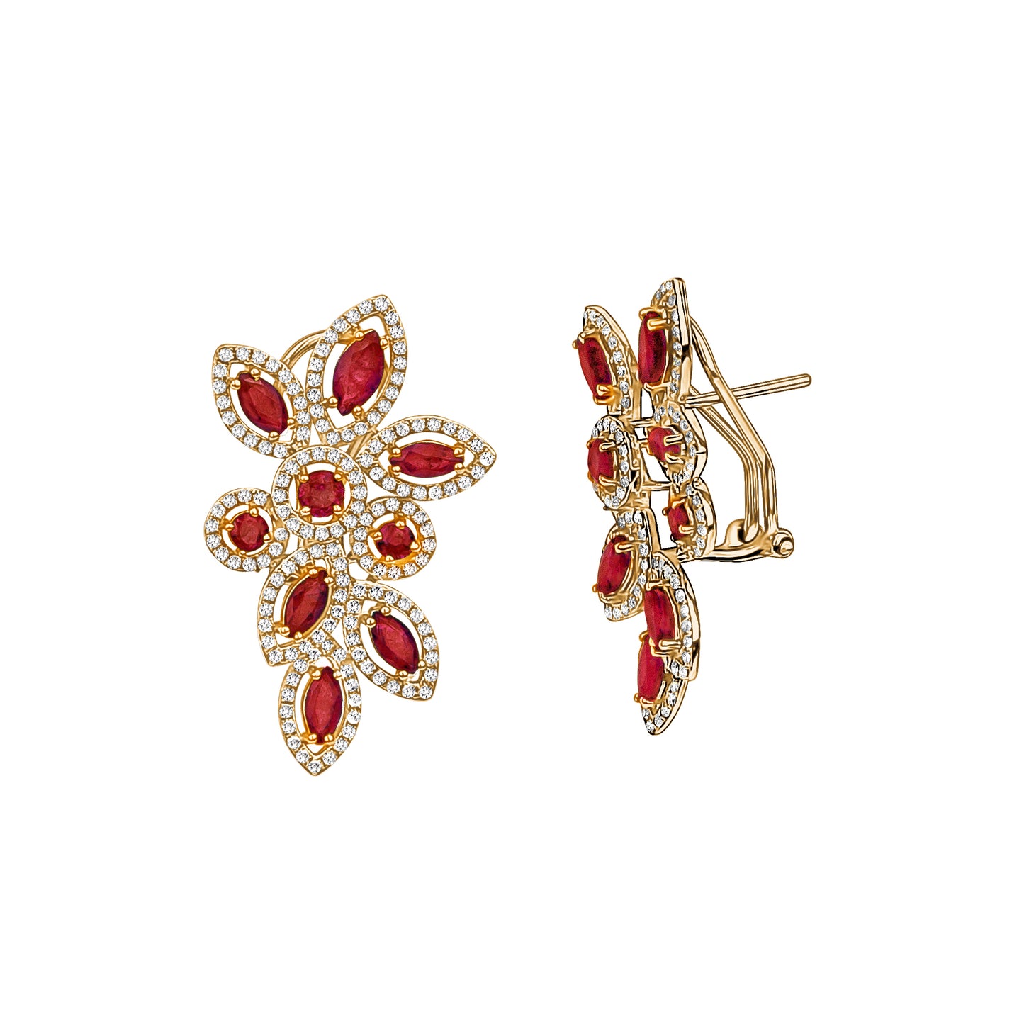 Load image into Gallery viewer, Ruby &amp;amp; Diamond Cluster Earrings
