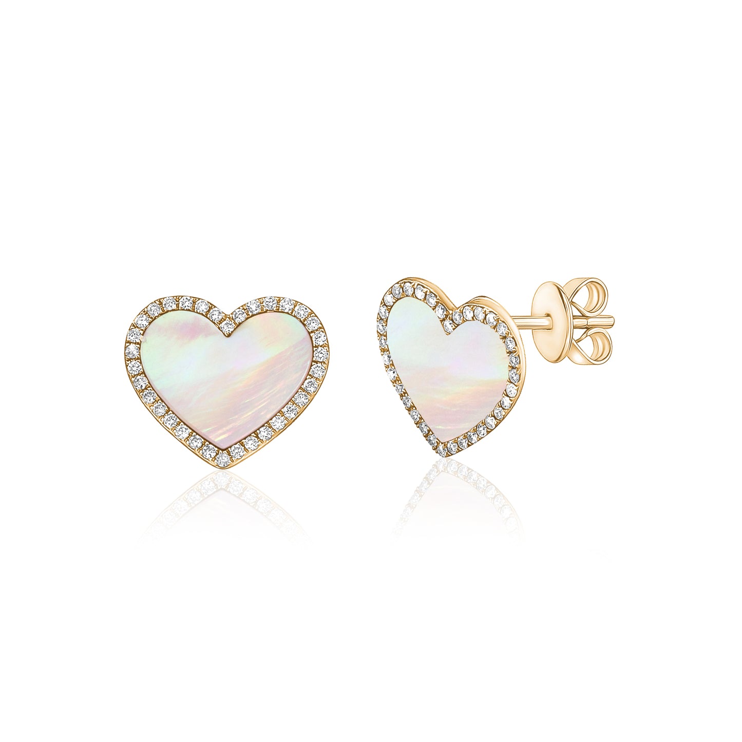 Large Pink Mother of Pearl Heart & Diamond Halo Earrings