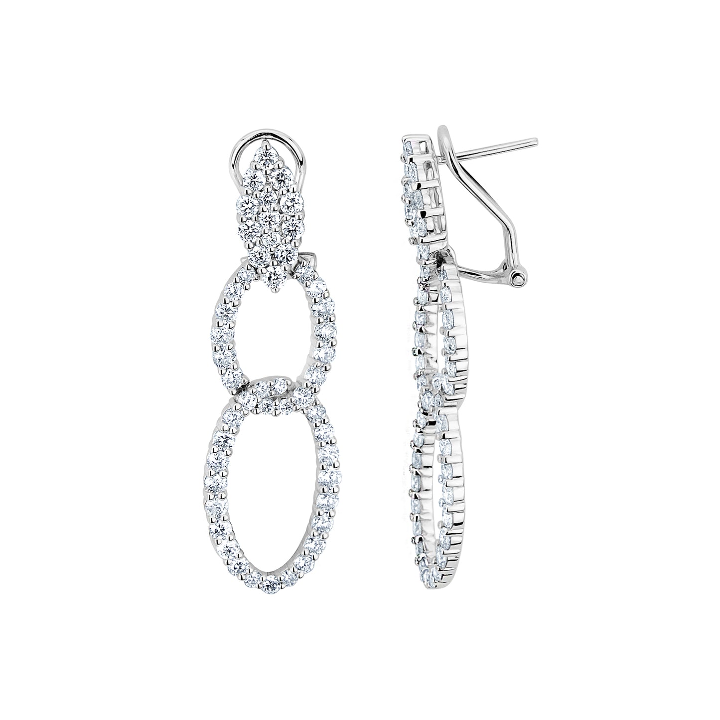 Elongated Double Oval Hanging Diamond Earrings