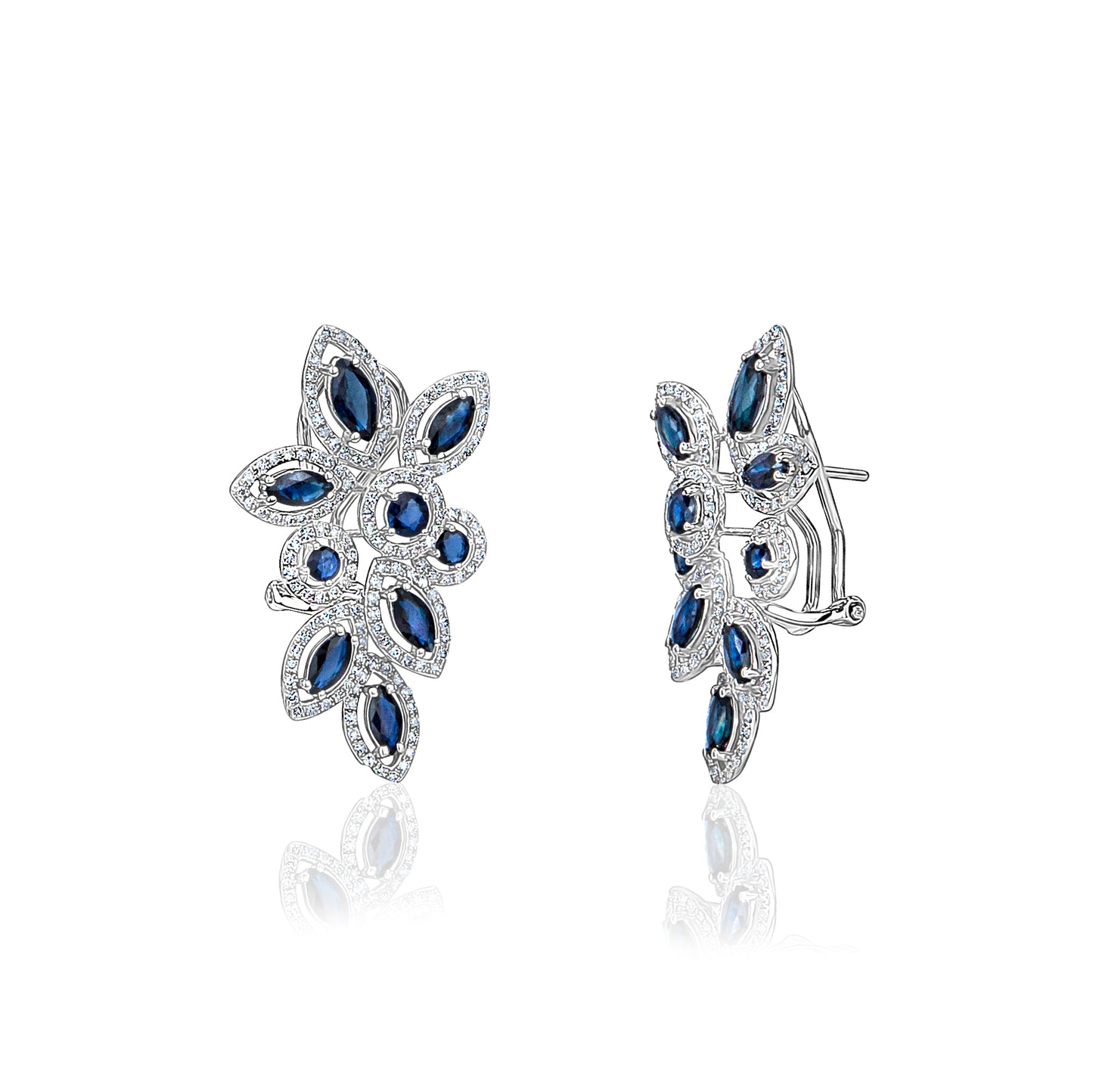 Blue Sapphire & Diamond Cluster Earrings