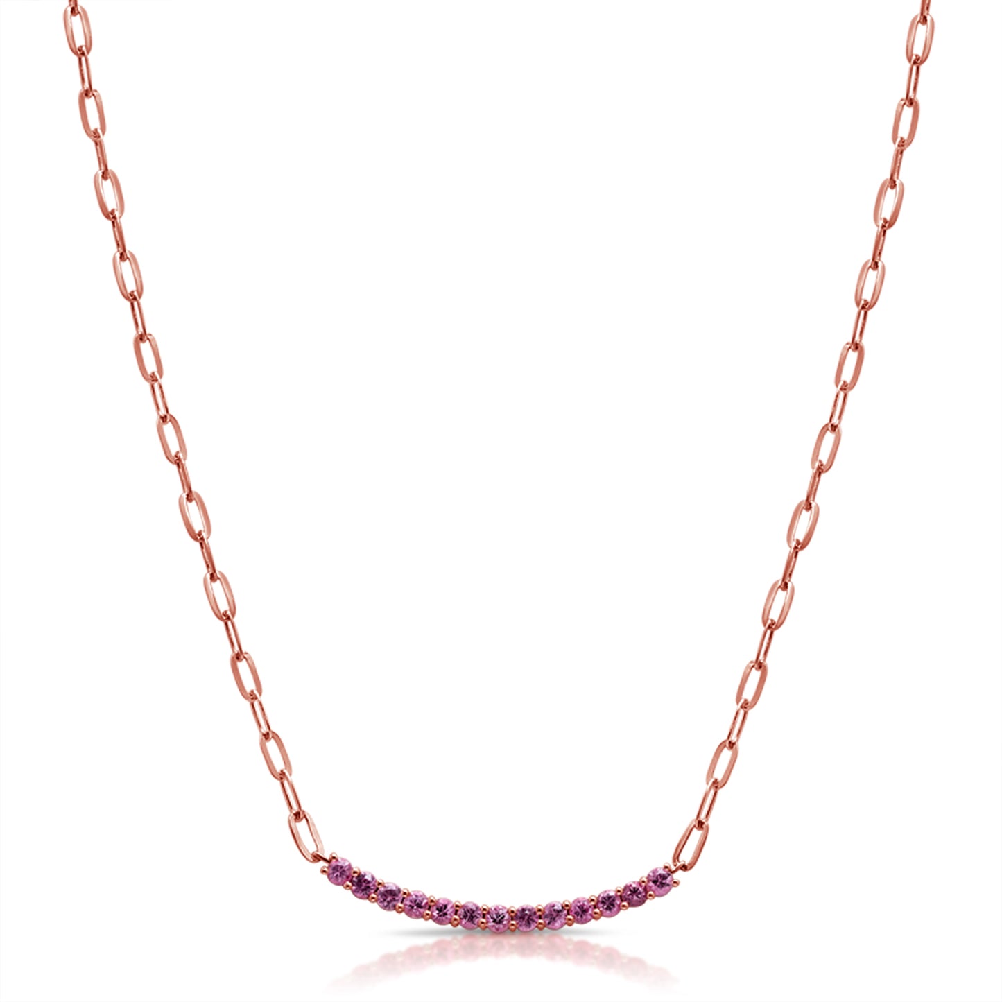 Load image into Gallery viewer, Curved Pink Sapphire Bar on Paperclip Necklace

