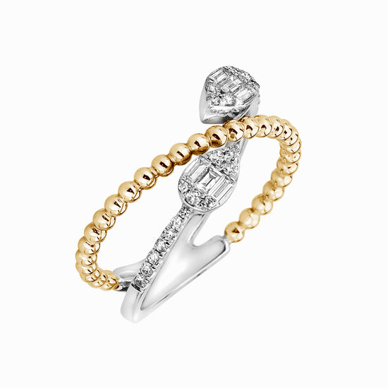 Ball Ring With Open Pave Band & Pear Diamond Cluster