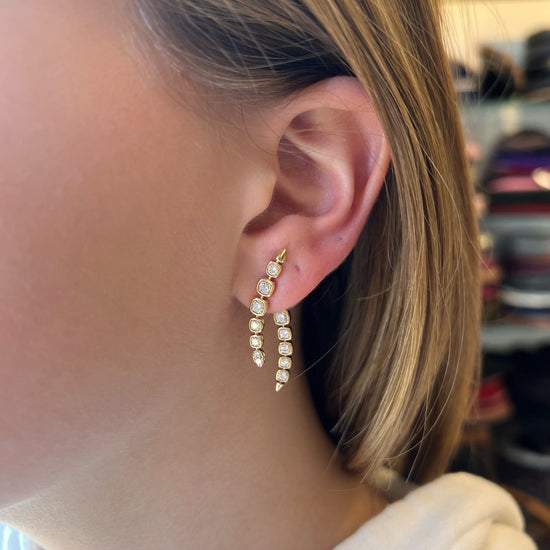 Diamond Curved Hanging Earrings In Bezel With Matching Jacket