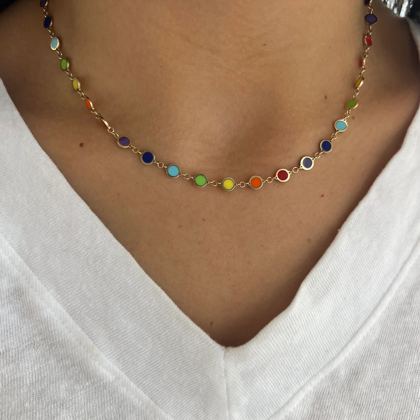 Colored Stone Disc Necklace